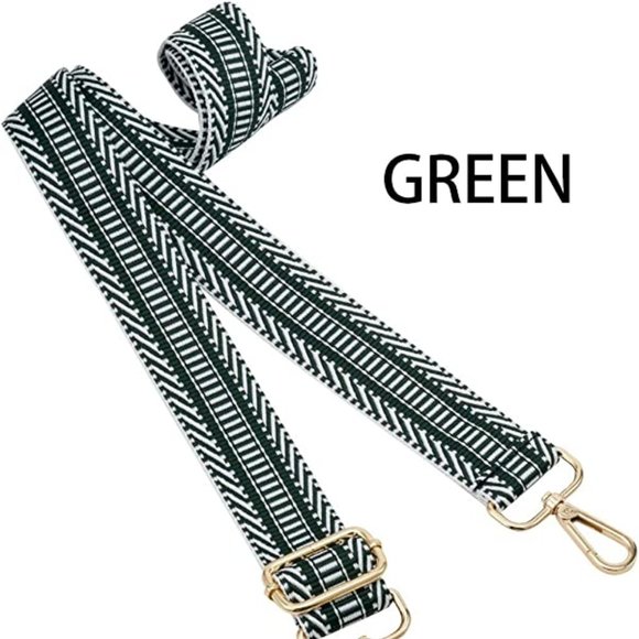 NWT Herringbone Purse Strap Woven Canvas Forest Green Gold Adjustable Removable - Picture 3 of 5